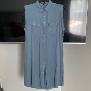 Dusty blue button down shirt dress